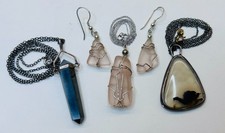 Vtg Art Sea Glass  Stone Necklaces Italy 925 Sterling Silver