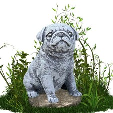 Resin Puppy Statue Pug Dog Statue Sitting Dog Figurine Outdoor Garden Decor