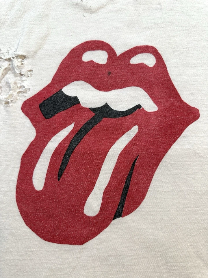 Camiseta raglán vintage años 70 ROLLING STONE manga corta SHREDDED DISCO HOT LIPS Foto 3 de 4