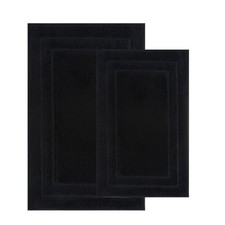 2 PCS Black Bathroom Rugs Sets Soft Absorbent Thick Mats 20x32  16x24 Inch