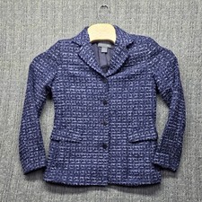 Lafayette 148 New York Blazer Size 2 Navy Blue Tweed Boucle Wool Blend Jacket