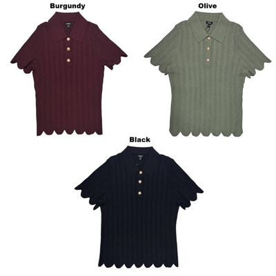 #ad Express Women#x27;s Short Sleeve Lightweight Soft Pointelle Knit Polo $14.99