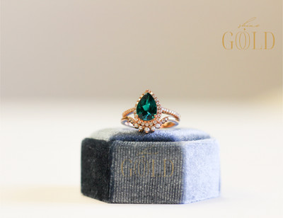 14 Karat Roségold Smaragd & Diamant & Perle Ring Hochzeitstag | Glanzgold |