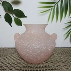 Vintage Blush Pink Murano Scavo Satin Glass Vase Pot Swirl Handle White Speckled