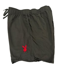Playboy x PacSun Mens Olive Green Recycled Rayon Shorts Red Bunny Logo Size M