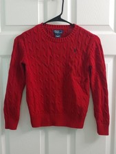 Vintage Polo Ralph Lauren Cable Knit Sweater Boys Red Cotton Sweater Size S