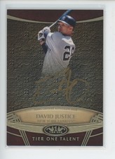 DAVID JUSTICE AUTO /25 2019 TOPPS TIER ONE GOLD INK AUTOGRAPH ON CARD SP YANKEES