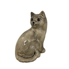 Q Quail Pottery Cat Figurine Pushkin Russian British Blue Ceramic 4.5 inch