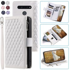LG K41S Lujo Romboidal Cartera Estuche, Cuero Cremallera Abatible Tarjeta Estuche Para LG K41S