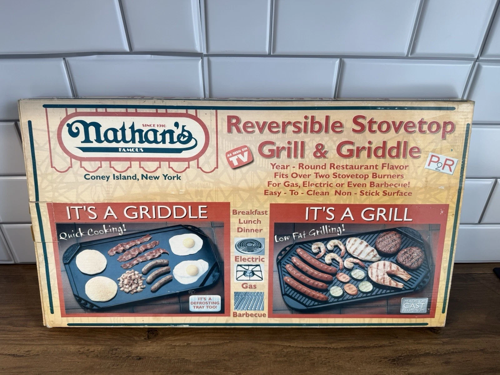Nathan’s Famous As Seen on TV Reversible Stovetop Grill & Griddle Open Box