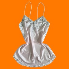 90's vintage baby pink satin lace coquette lingerie slip dress M