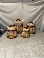 Set of 4 Hand Painted Mushroom Canister Jar S...