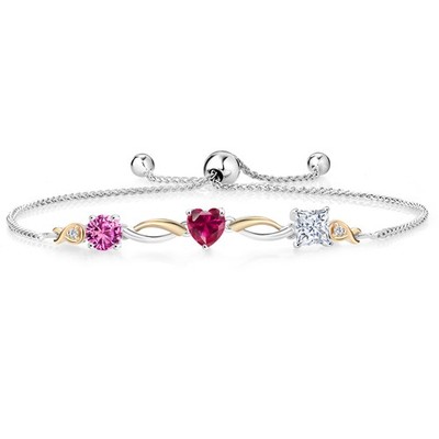 925 Silver and 10K Yellow Gold Pink Created Sapphire Created Ruby Moissanite