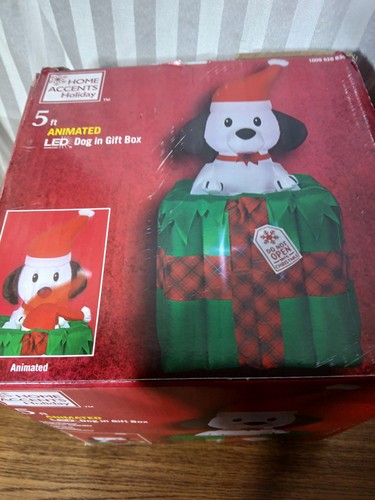 Gemmy 5’ Animated LED Dog Gift Box Do Not Open Til Christmas Inflatable Motion - Picture 1 of 2