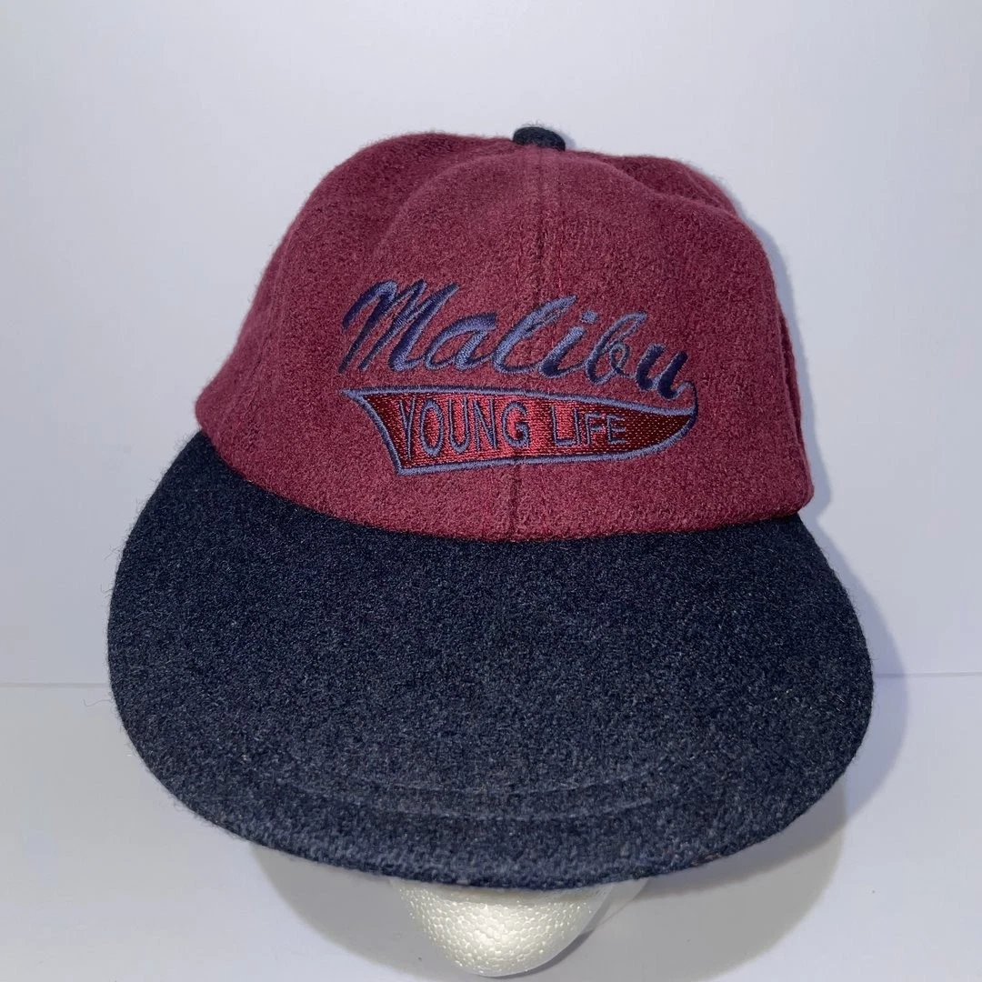 Malibu Young Life Vintage Maroon Wool Fleece Baseball Hat Made in Canada