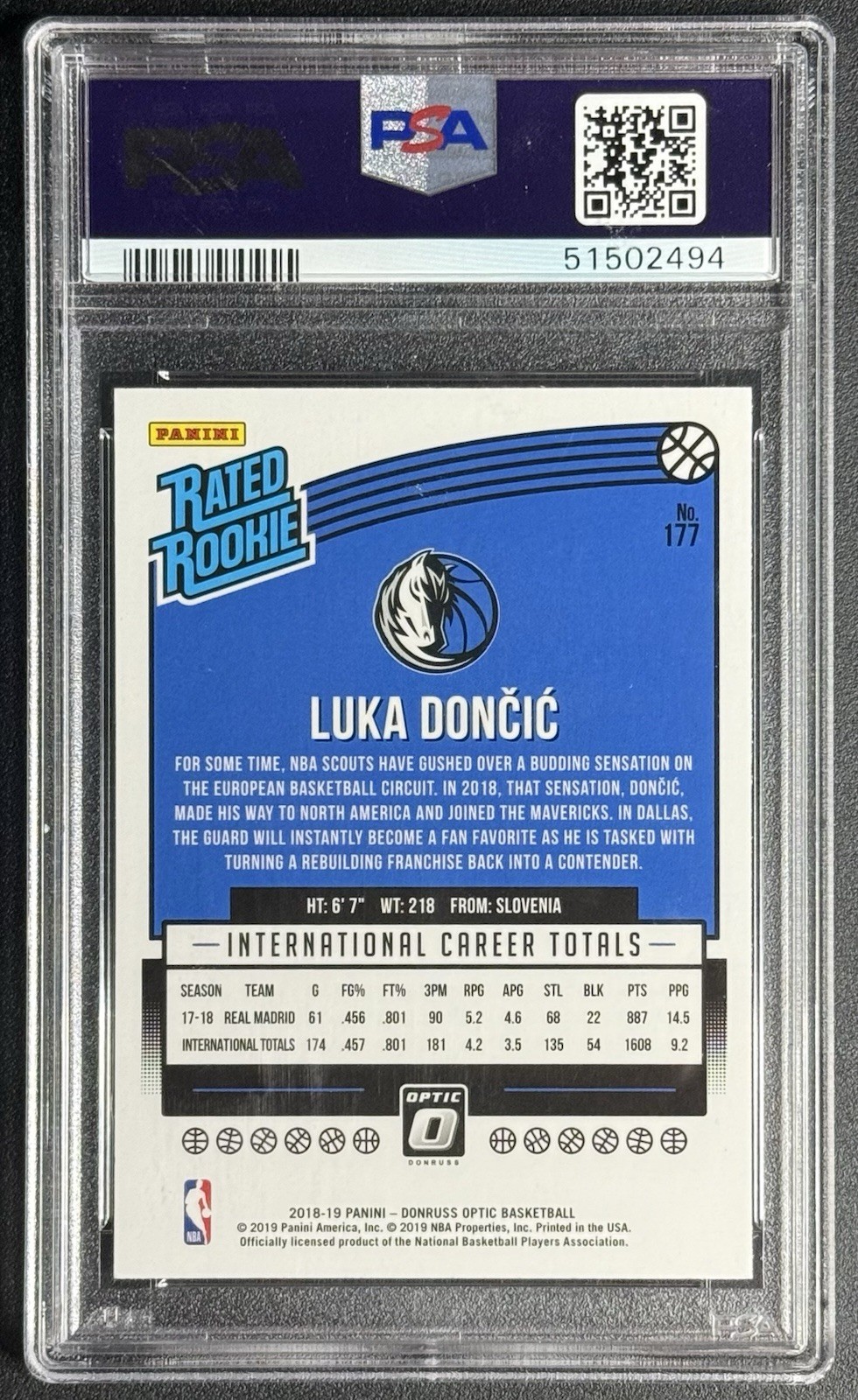 2018 PANINI DONRUSS OPTIC #177 LUKA DONCIC ROOKIE RC PSA 10 view 2