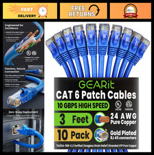 Cat 6 Ethernet Patch Cable 3ft Blue 10 Pack - 10Gbps, 550MHz, Snagless, RJ45