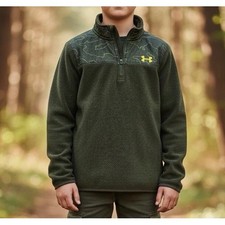 Youth Under Armour Coldgear Pullover Sweater Long Sleeve Quarter Zip YLG Olive