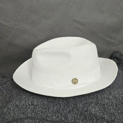 Bruno Capelo Men's M White Straw Fedora Hat Classic Summer Beach Wedding Sun Hat