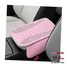 Bling Car Center Console Cover, Sparkling Leather Armrest Cushion Pad with Pink