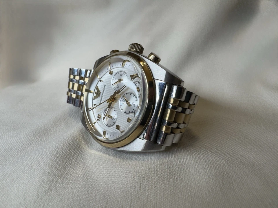 Emporio Armani AR-0396 Reloj Cronógrafo Hombre Dos Tonos Acero Inoxidable Blanco Foto 2 de 4