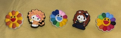 Lot Of Flower Power & Hello Kitty Croc Compatible Shoe Charms Hippy Flowers