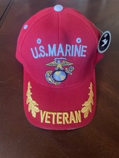 USMC Marine Veteran Red Military Strapback Hat Cap Red Embroidered 3D USA War