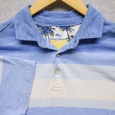Tommy Bahama Polo Shirt Mens M Blue Summer Coastal Striped Cotton Casual Beach