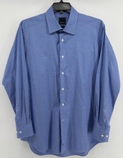 David Donahue Trim Dress Shirt, Mens 17.5 34-35 Button Up Cornflower Blue
