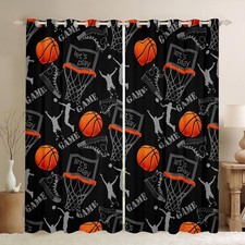Orange Basketball Blackout Curtains for Bedroom,Ball Sports Games Themed Curt...