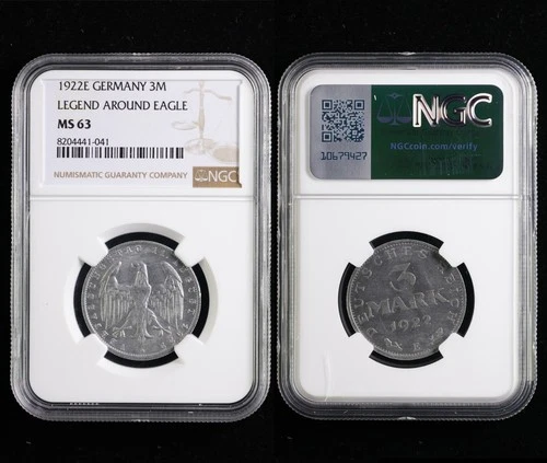 1922E GERMANY 3M LEGEND AROUND EAGLE NGC MS 63