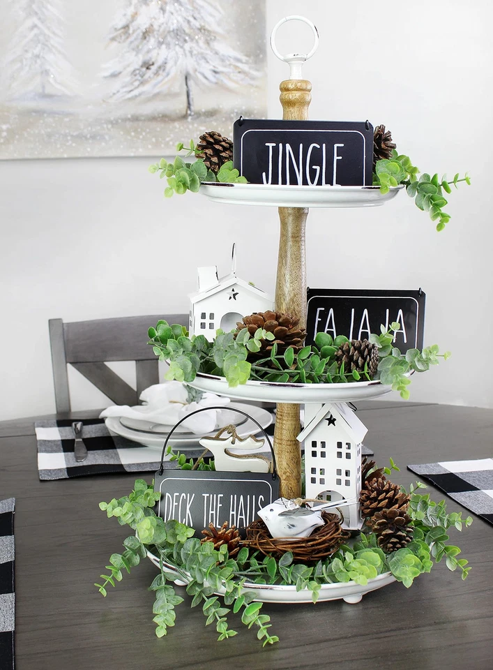 White Enamel Three Tiered Stand, Rustic Farmhouse Style Dessert Serving - Image 3 of 4