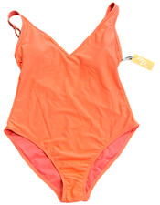 Kona Sol V Neck Orange Coral High Leg One Piece Swimsuit - Women's Size XL 16-18