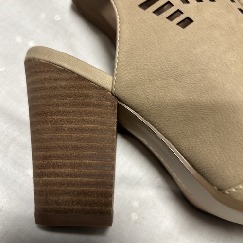 Restricted Womens Bootie Heel Taupe Leather Slingback Peep Toe Lasercut High 6.5 - Picture 5 of 5