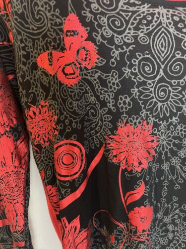 Desigual Black and Red Top with Quirky Artsy Pattern Butterfly Metallic XS - Picture 2 of 7