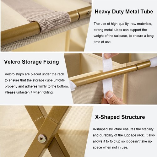 Luggage Rack, Suitcase Stand Holder with fabric storage cube, Gold&White - Picture 4 of 7