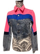 Vintage Jordache Jean Jacket Women’s Xs Multi Colorblock Long Sleeve Cropped New