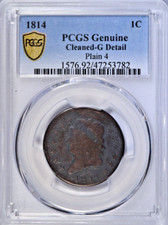 1814 CLASSIC HEAD LARGE CENT ~ PLAIN 4 VARIETY ~ NICE BOLD GOOD PCGS G DETAILS!