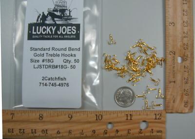 48 49 or 50 Gold size #18 small standard round bend Treble Hooks Bait Lure 