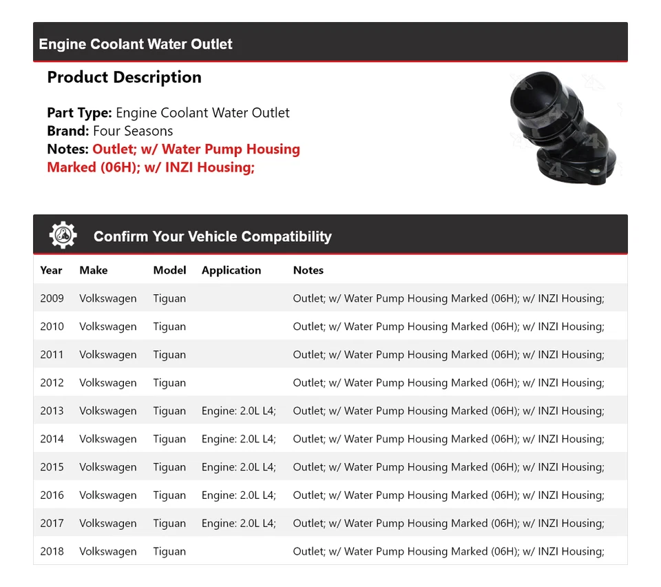 Salida de agua refrigerante motor Volkswagen Tiguan 2009-2018 4 estaciones 2010 2011 Foto 2 de 4