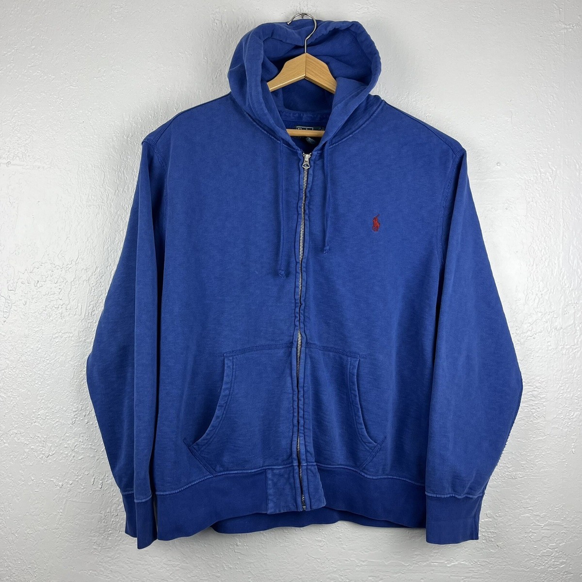 Vintage Y2K Polo Ralph Lauren Blue Talon Zip Up Drawstring Hoodie 