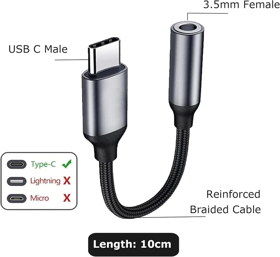 USB Typ-C auf zu Aux 3,5mm Klinke Kopfhörer Audio Alu Adapter für iPhone Samsung - Bild 3 von 4