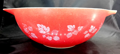 Pyrex Schale Stachelbeere rot koralle & weiß Aschenputtel 26 cm 50er Jahre Vintage groß