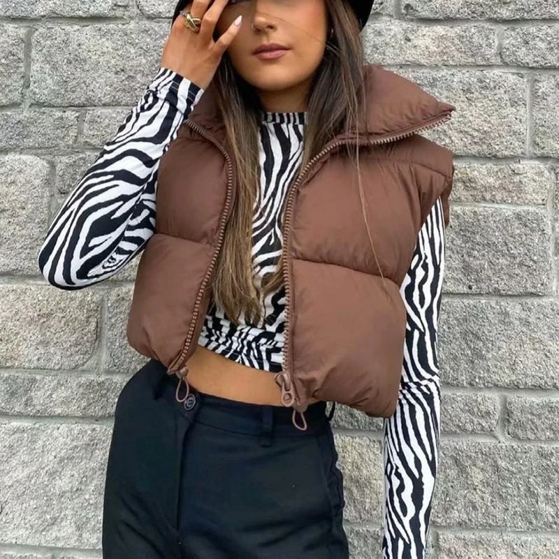 Women's Puffy Vest Zip Up Stand Collar Sleeveless Oversized Lightweight Jacket