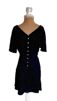 Kurzes Minikleid Top Damen marineblau gepunktet V-Ausschnitt Größe 12 von Interweave NEU