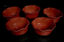 Lot of 5 Grestel Portugal Stoneware Ramekins Red Ruffle Oval Custards