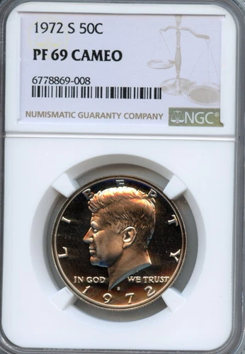 NGC - Kennedy Half Dollar - 50c - 1972 S - PF-69 - CAMEO