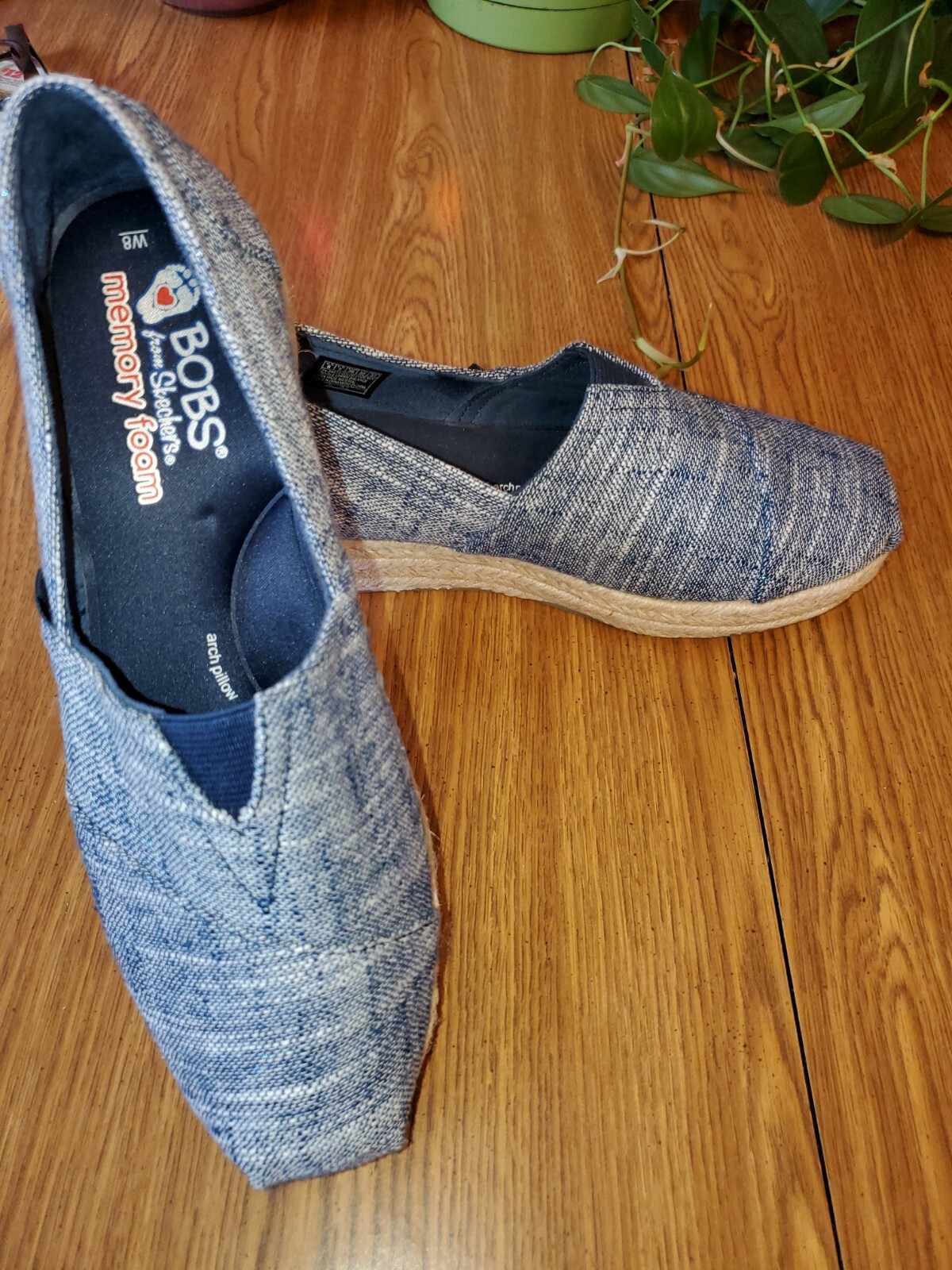 BOBS from Skechers Memory Foam Espadrille Wedges Sz 8 Navy u0026 White | eBay