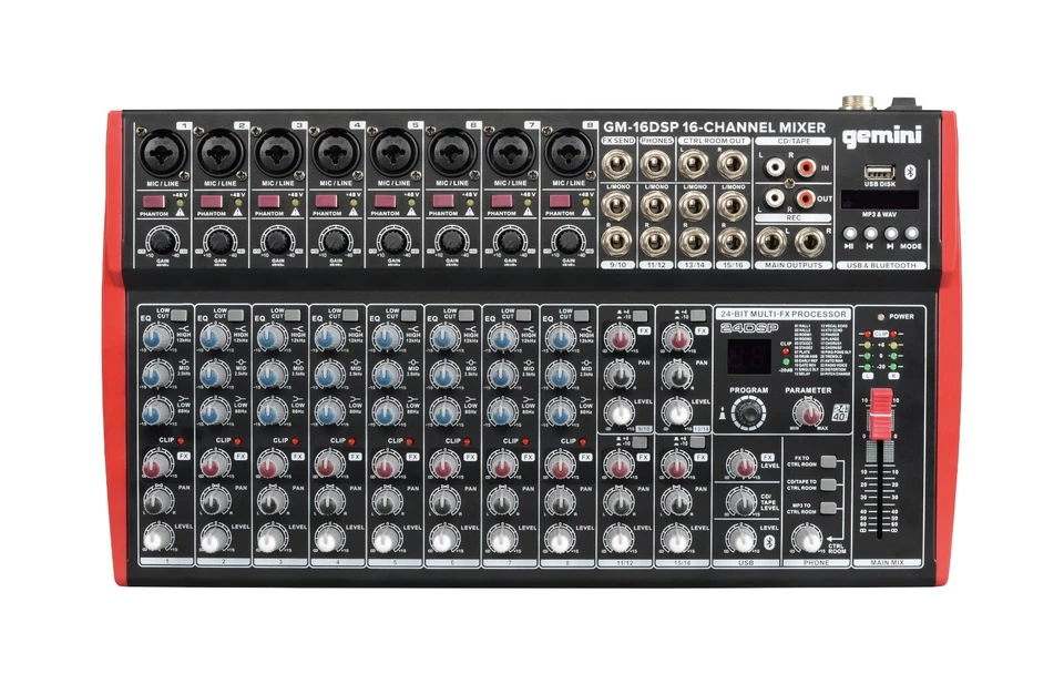 Mezclador compacto de 12 canales Gemini GM-16DSP con Bluetooth + 4x micrófono EMB EMIC700 Foto 4 de 4