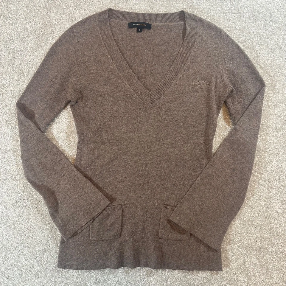 BCBG Maxazria Manga Acampanada Bolsillos Cuadrados Talla Pequeña Mujer Angora Lana Suéter Foto 2 de 4